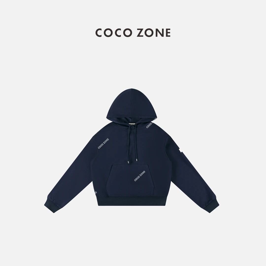 COCO ZONE 刘一一 早秋连帽卫衣带帽绳口袋螺纹下摆袖口23C19245