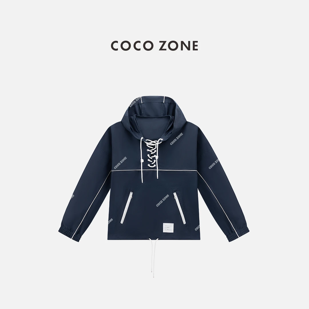 COCO ZONE 刘一一 经典连帽卫衣休闲系带套头长袖外套24C60085