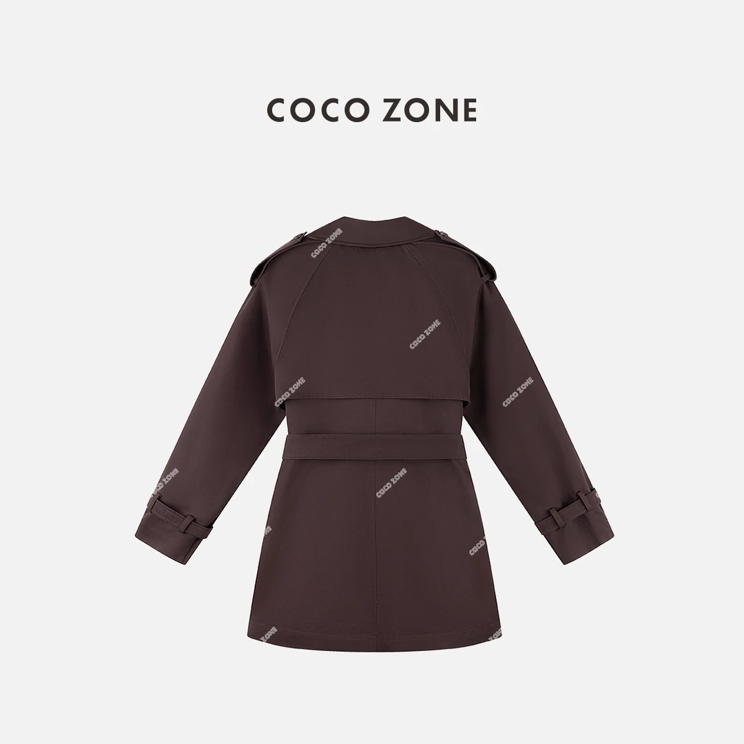 COCO ZONE 刘一一 秋季翻驳领中长款风衣外套收腰上衣CC1C1811