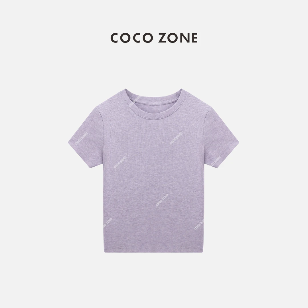 COCO ZONE 刘一一"薰衣草紫"圆领短袖休闲气质显瘦上衣 CC1A0583