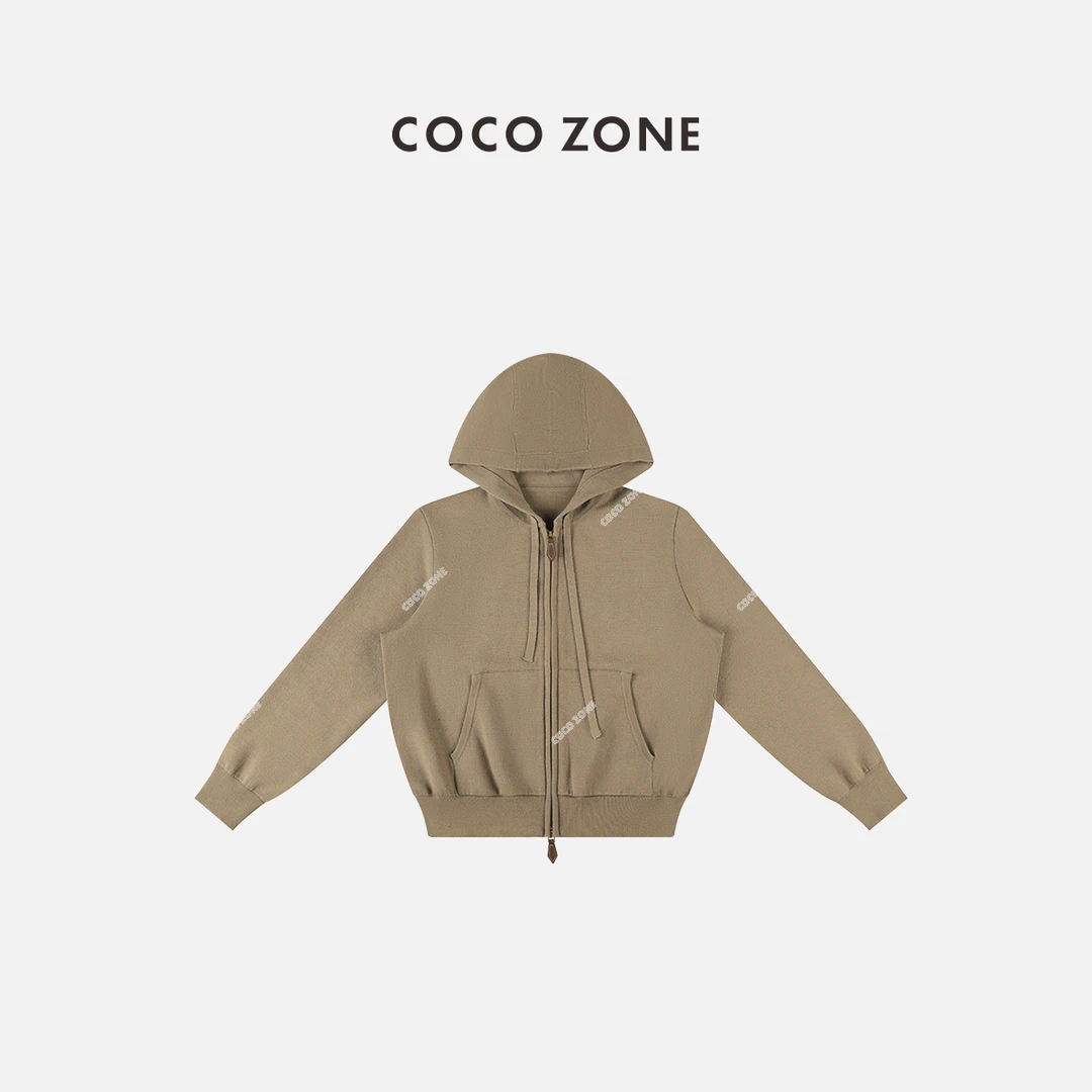 COCO ZONE 刘一一 100%羊针织衫系绳连帽双头长袖上衣23C19377