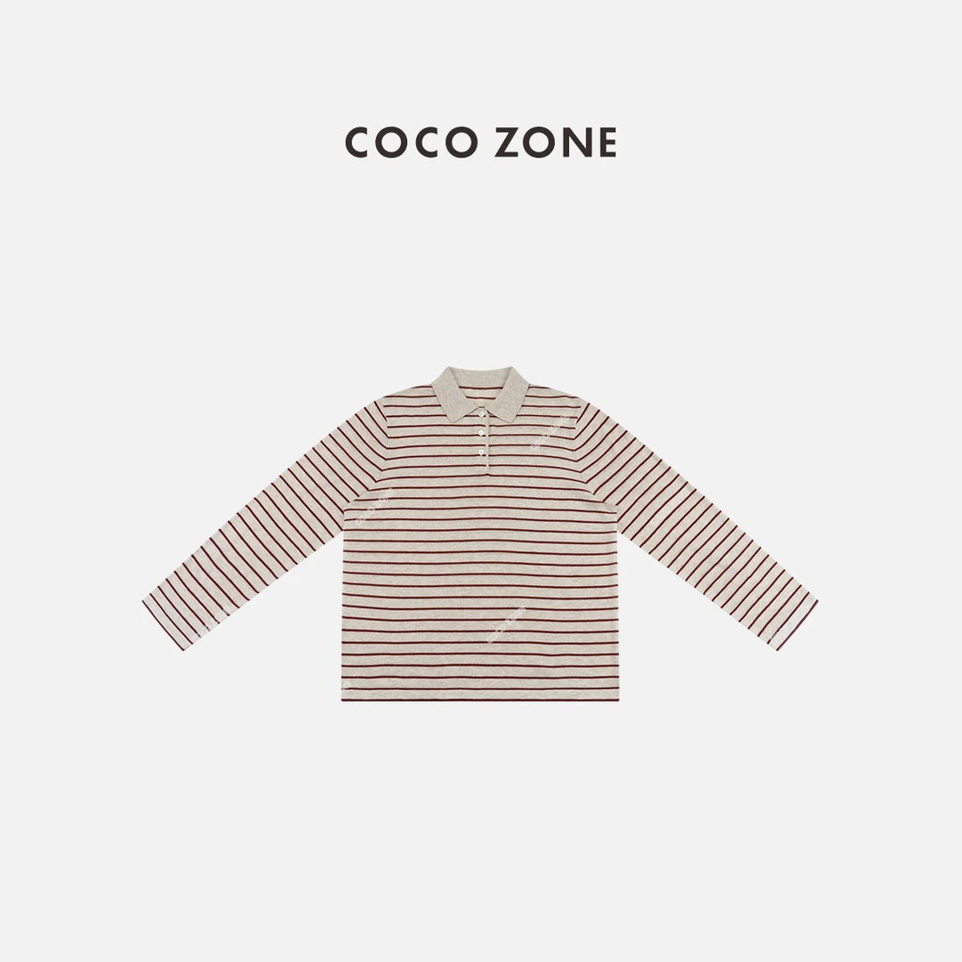 COCO ZONE 刘一一 设计感条纹翻领针织衫百搭显瘦上衣CC1C2300