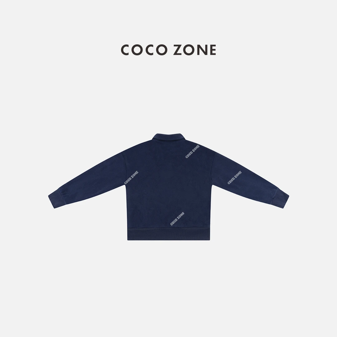 COCO ZONE 刘一一 小众翻领卫衣字母刺绣半拉链上衣CC2D2424