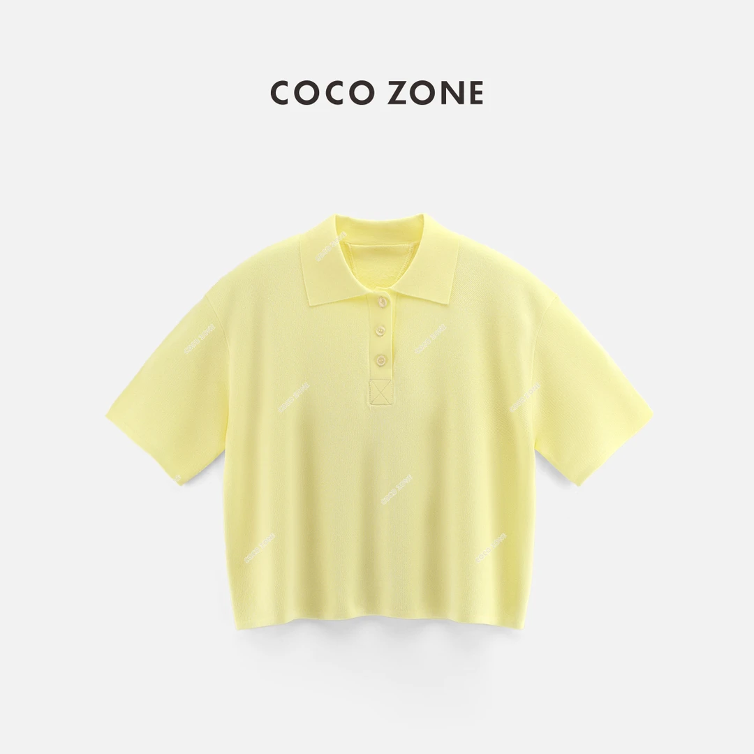 COCO ZONE 刘一一针织温柔风POLO领莱赛尔翻领短袖上衣CC1A0403