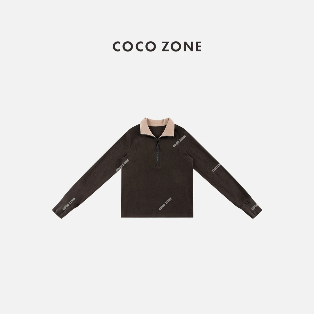 COCO ZONE 刘一一“太妃糖”秋冬撞色立领磨毛保暖长袖T恤CC1D2729
