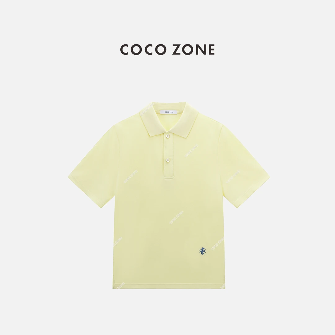 COCO ZONE 刘一一 100棉高级感翻领上衣休闲短袖T恤CC2C1566