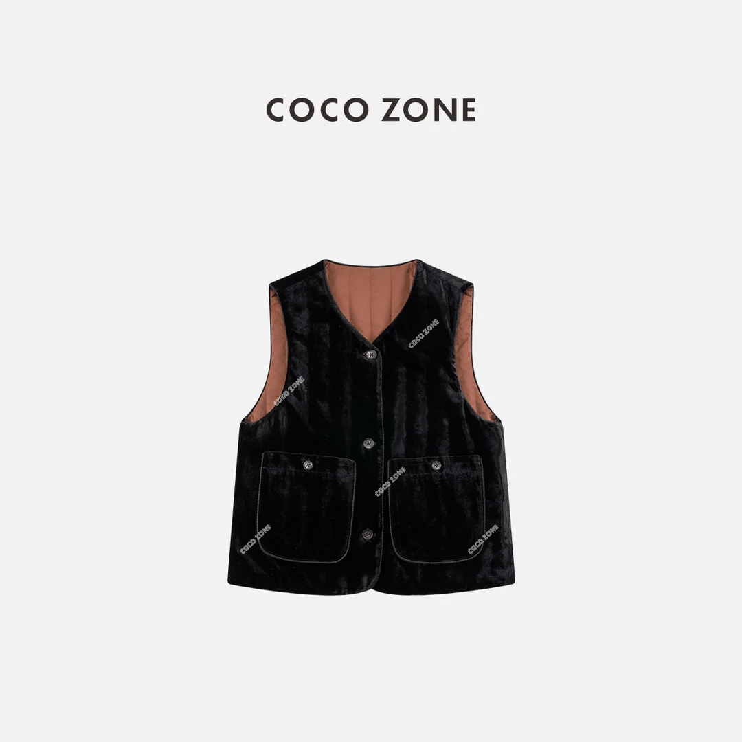 COCO ZONE 刘一一 复古小香风V领单排扣无袖马甲CC2D2618