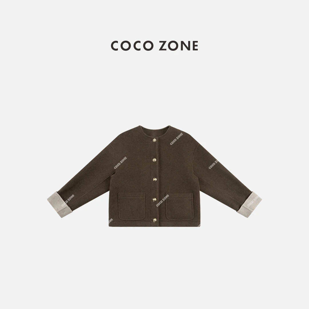 COCO ZONE 刘一一"卷边伦敦"秋冬小香风圆领排扣呢子外套CC2C2163