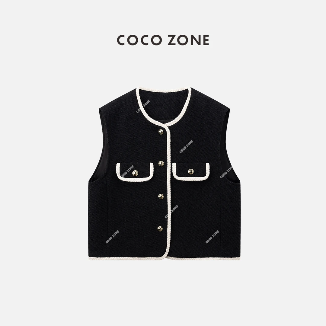 COCO ZONE 刘一一 "香缇马甲"小香风撞色变轻奢短款上衣CC1A0413