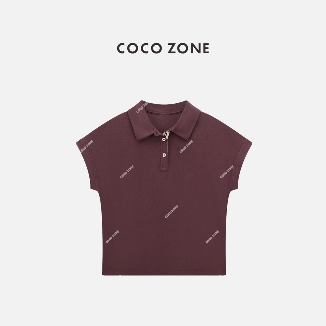 COCO ZONE 刘一一“红酒POLO”夏季纯色翻领T恤短袖上衣CC1B1532