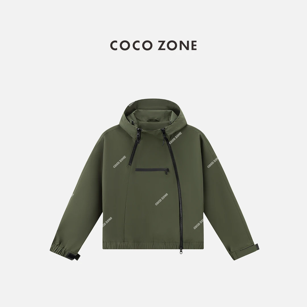 COCO ZONE 刘一一 设计感拉链连帽外套休闲长袖上衣 CC1C1776