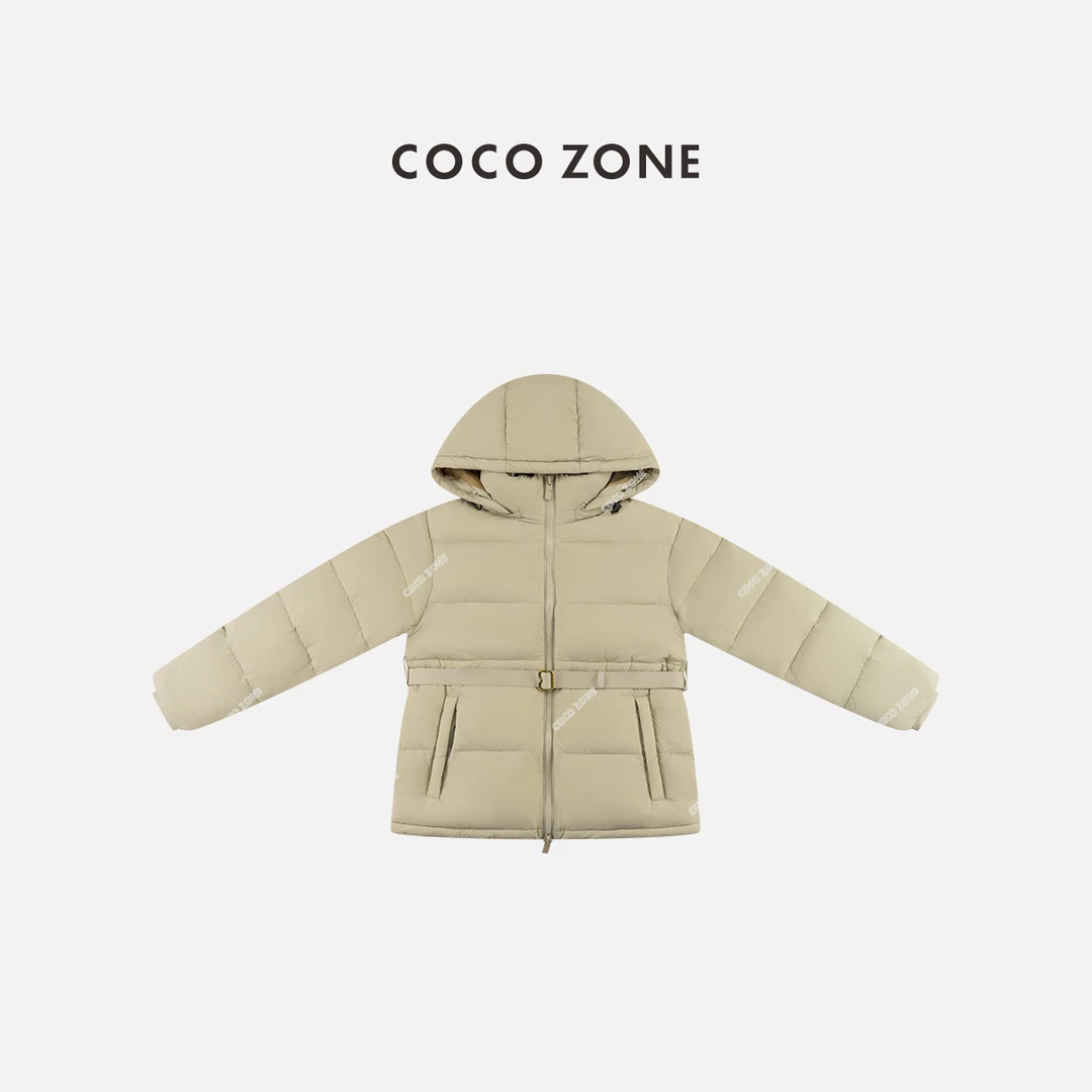 COCO ZONE 刘一一 90鹅绒设计感收腰连帽保暖羽绒服CC2D2695
