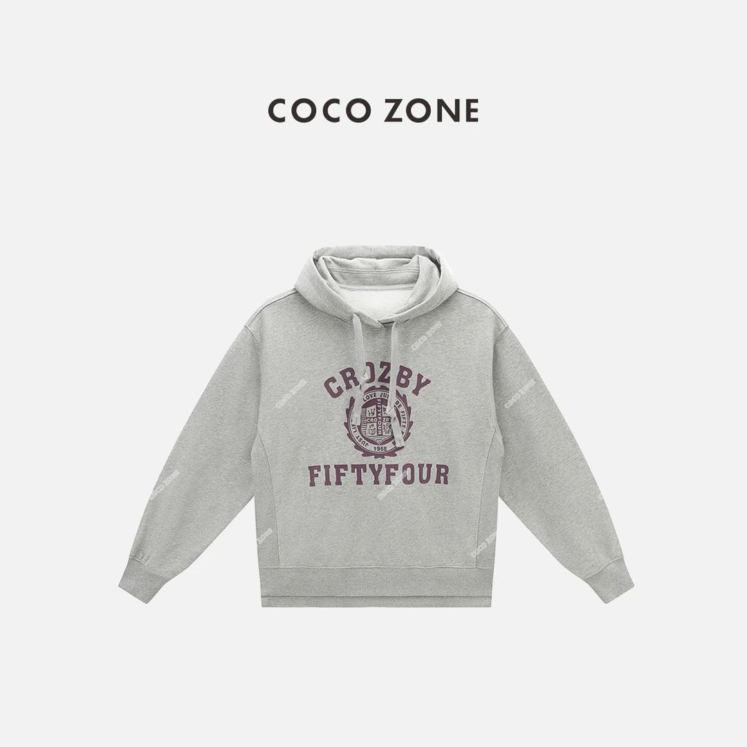 COCO ZONE 刘一一 秋季复古连帽卫衣设计感字母长袖上衣CC2C1561