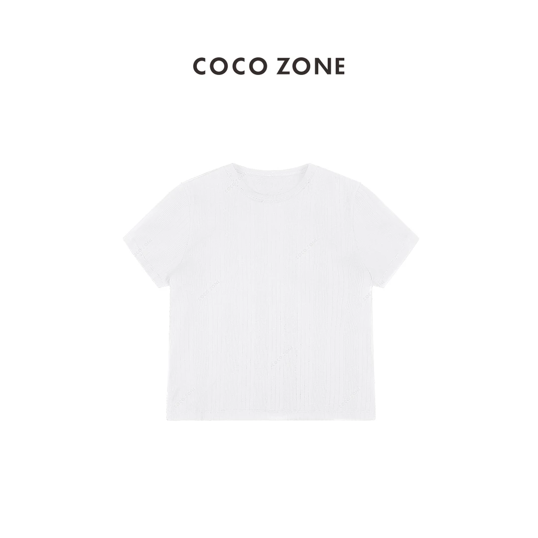 COCO ZONE 刘一一新款100棉柔软舒适纯色圆领短袖T恤24C10217