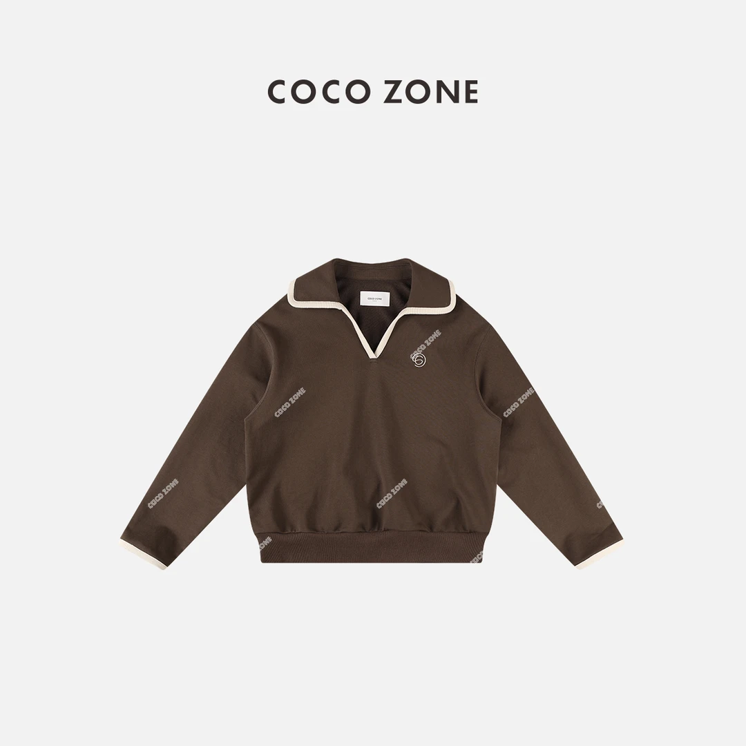 COCO ZONE 刘一一 100棉早秋款翻领撞色边绣花长袖上衣23C19193