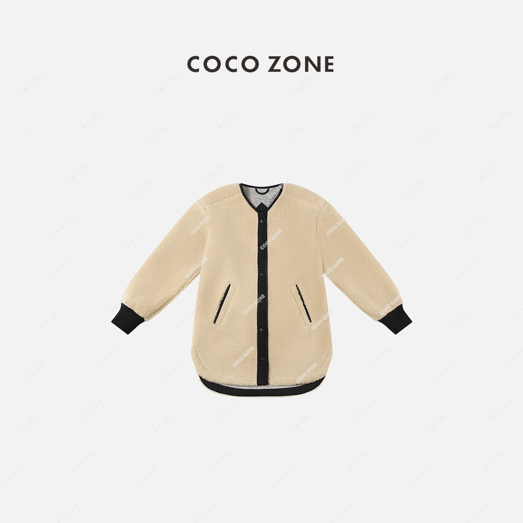 COCO ZONE 刘一一 秋冬拼色绒感束口长袖圆下摆外套23C19569