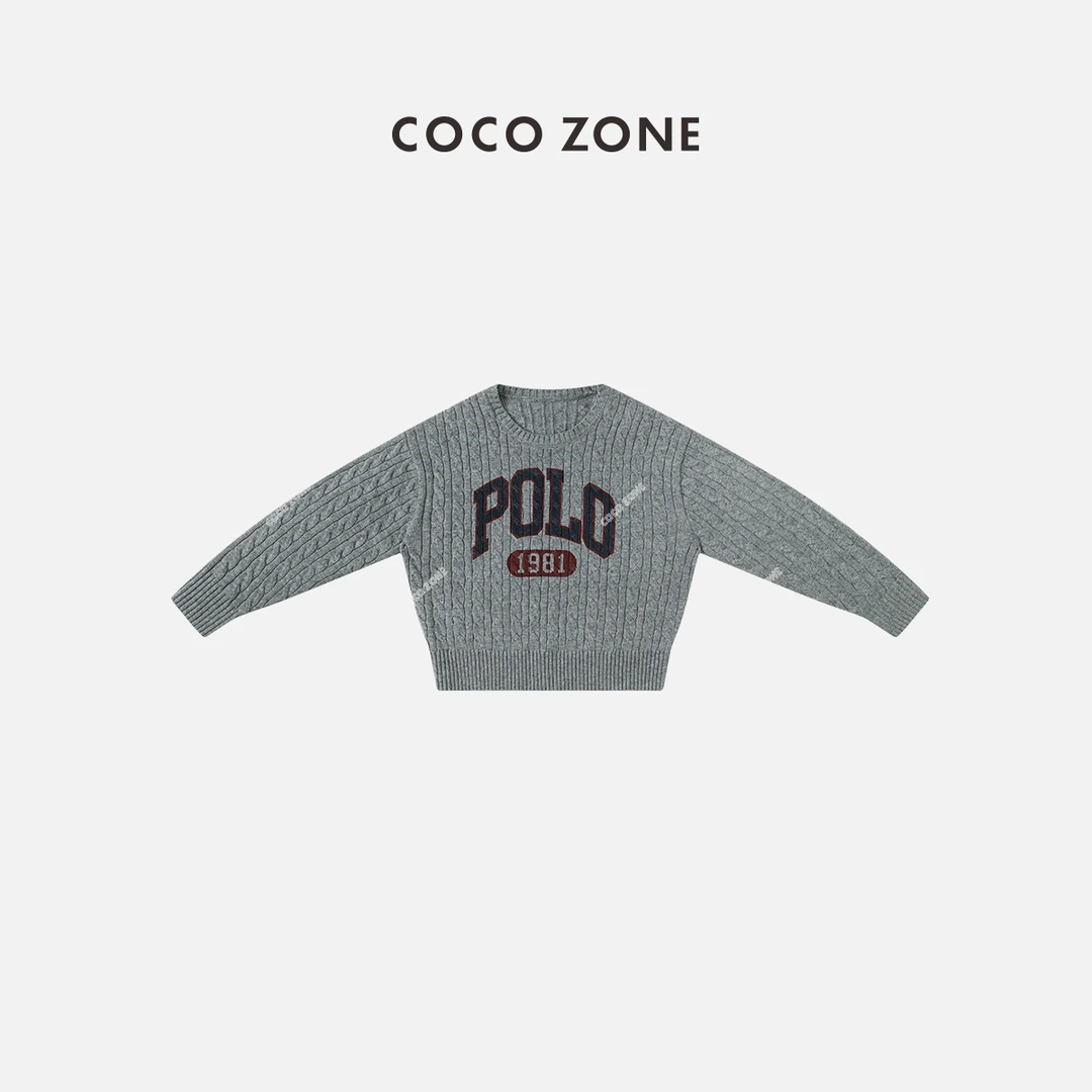 COCO ZONE 刘一一 "美式复古"毛织绞花纹字母针织衫23C19894