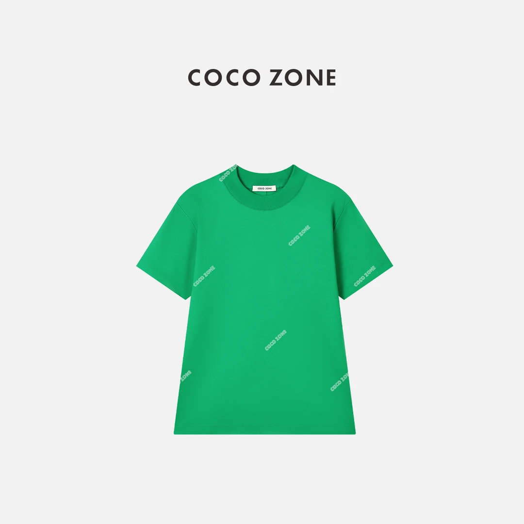 COCO ZONE 刘一一 纯色休闲时尚设计师短袖T恤撞色圆领夏季Y2009
