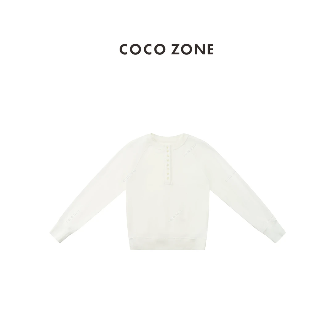 COCO ZONE 刘一一 100棉设计感纽扣立领长袖卫衣 CC2C1650
