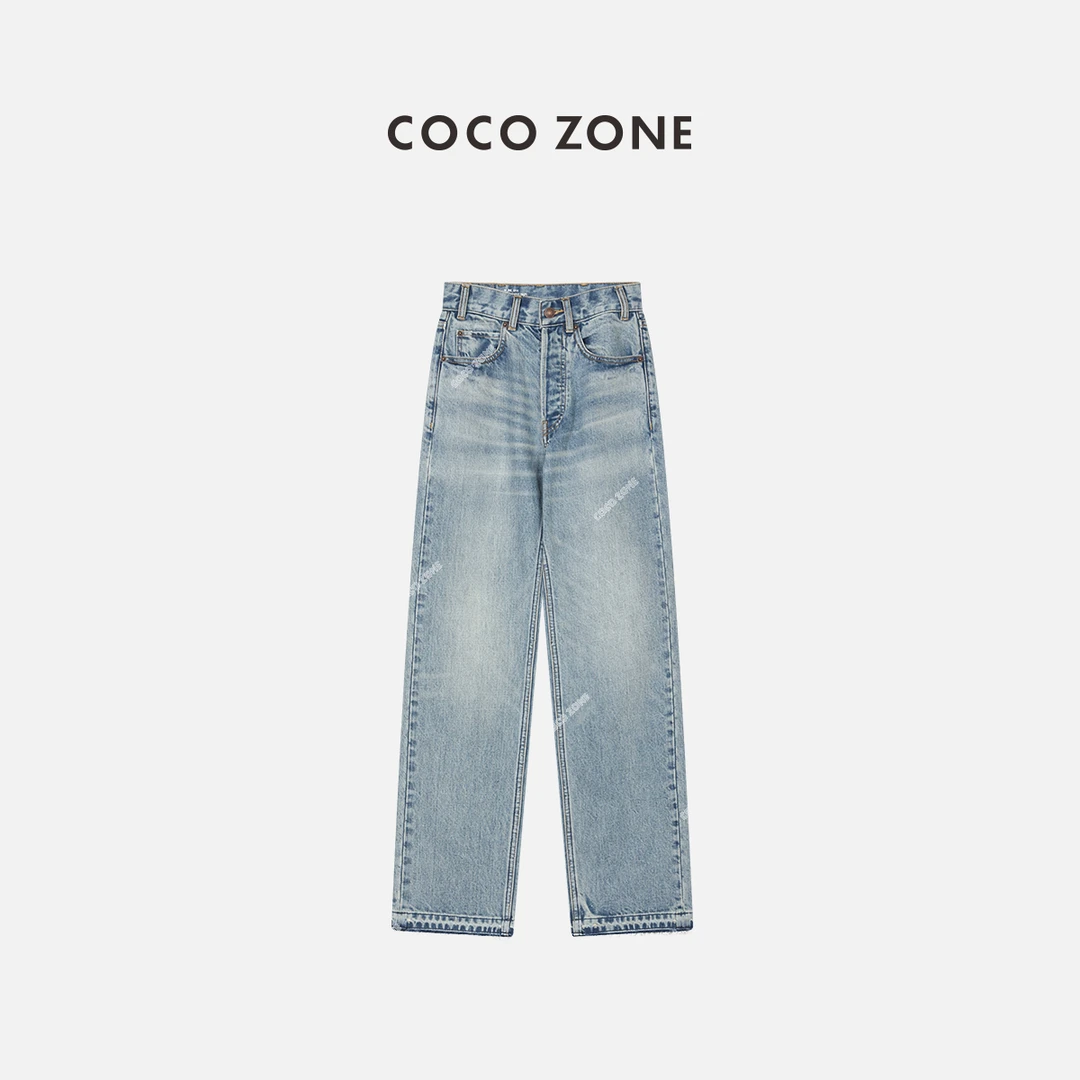 COCO ZONE 刘一一 100%棉直筒牛仔裤毛边束脚裤烟管裤23C29699