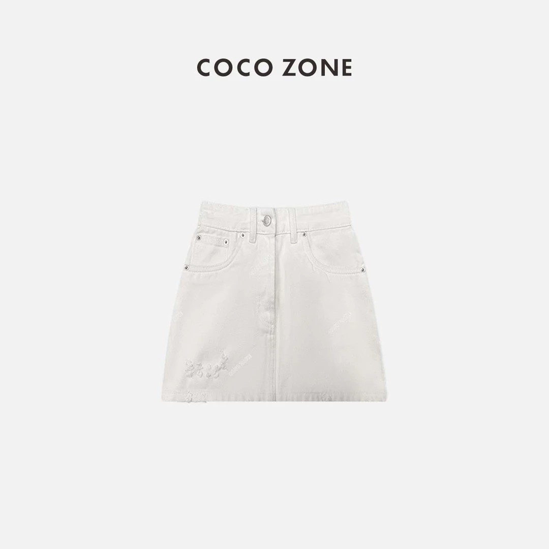 COCO ZONE 刘一一 100棉皮裙牛仔短裙A字显瘦包臀裙23C29256
