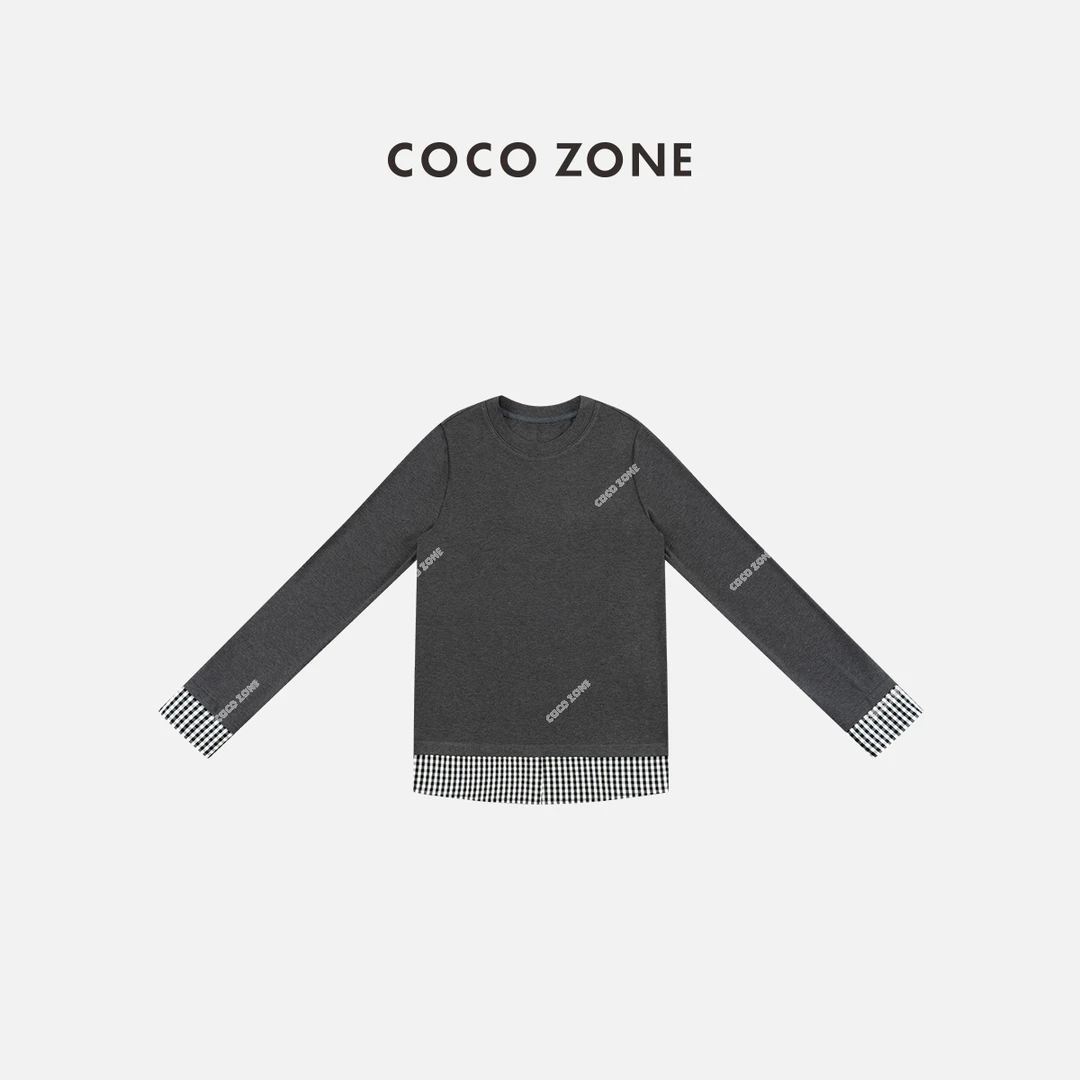 COCO ZONE 刘一一 秋季新款拼接长袖T恤显瘦内搭打底衫CC2D2594