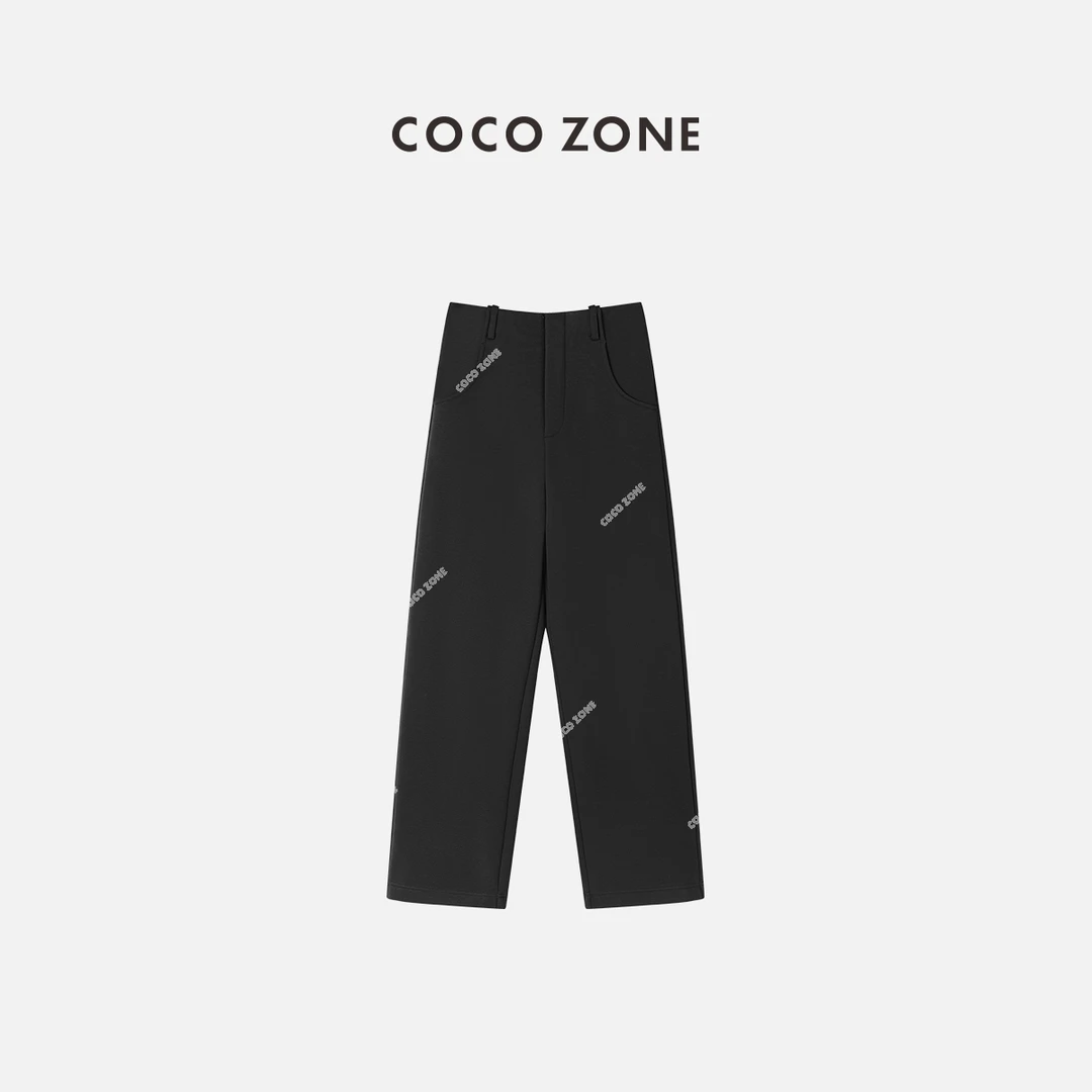 COCO ZONE 刘一一 美拉德气质直筒裤后半松紧腰休闲裤23C19890
