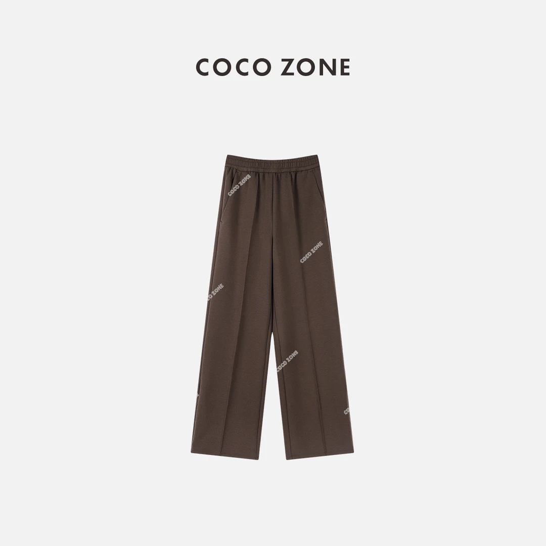 COCO ZONE “空气裤”美拉德松紧腰裤阔腿直筒裤23C19687
