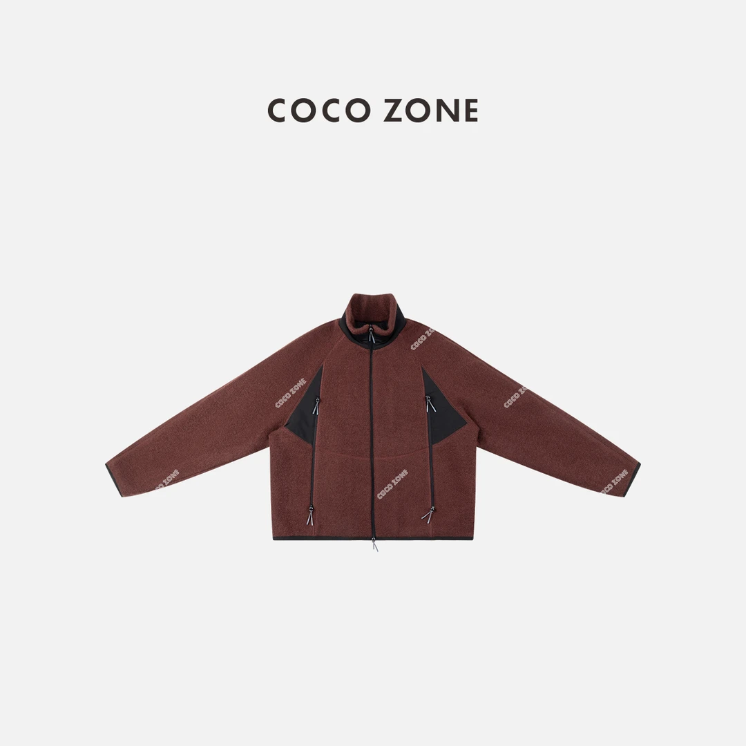 COCO ZONE 刘一一 设计感撞色拼接外套通勤风立领上衣CC1C2137