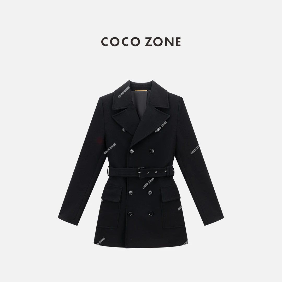 COCO ZONE 刘一一"冬日特调"复古双排扣收腰纯色显瘦外套CC1C1750