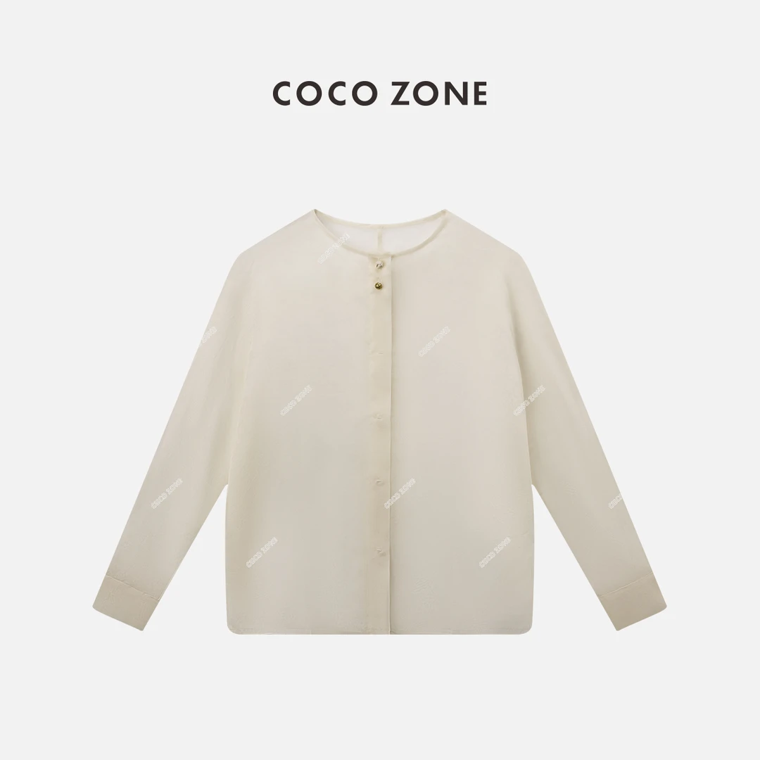 COCO ZONE 刘一一"云纱"中式圆领长袖单排扣提花衬衫 CC1A0481