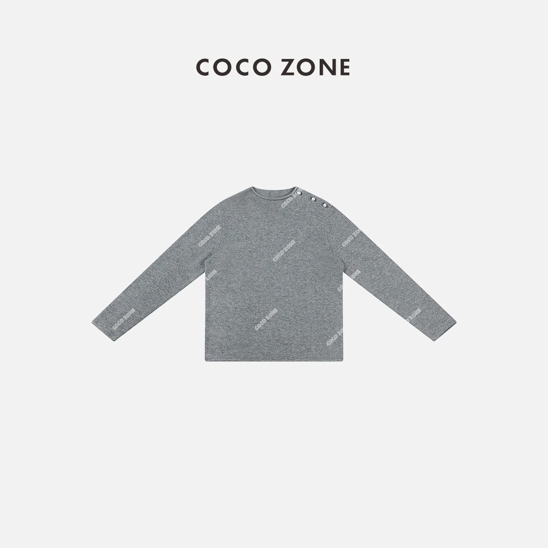 COCO ZONE 刘一一 “珍珠”100羊毛侧边珍珠扣卷边23C19970