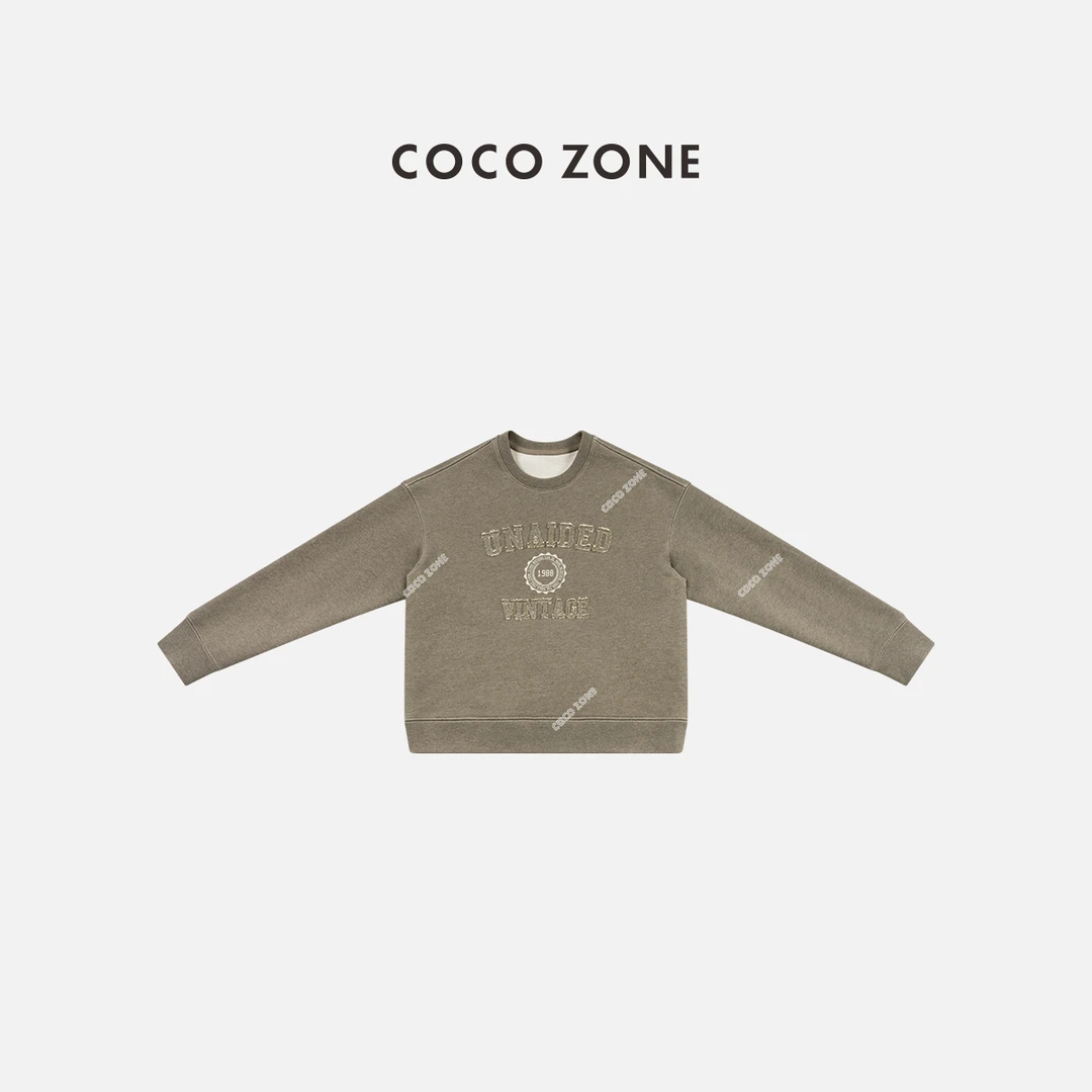 COCO ZONE 刘一一 秋冬100棉刺绣字母宽松长袖卫衣CC2D2554