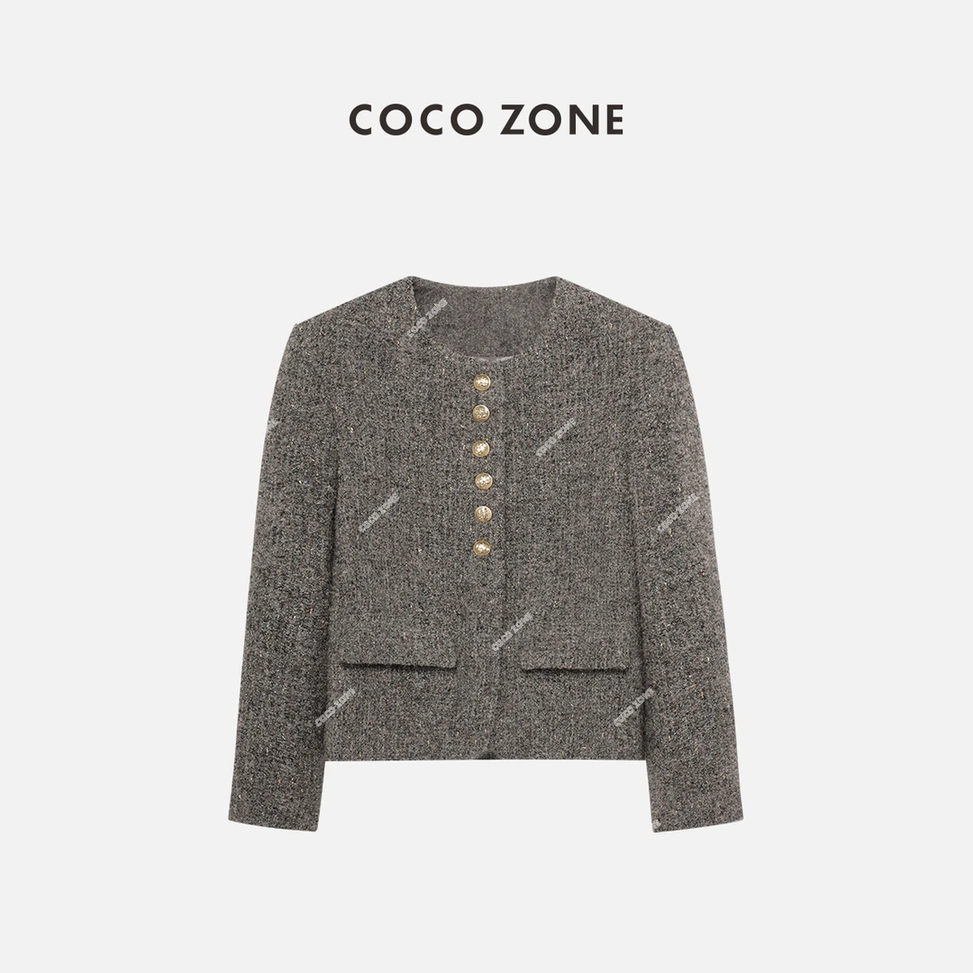 COCO ZONE 刘一一 小香风圆领金属单排扣气质短款外套 24C10161