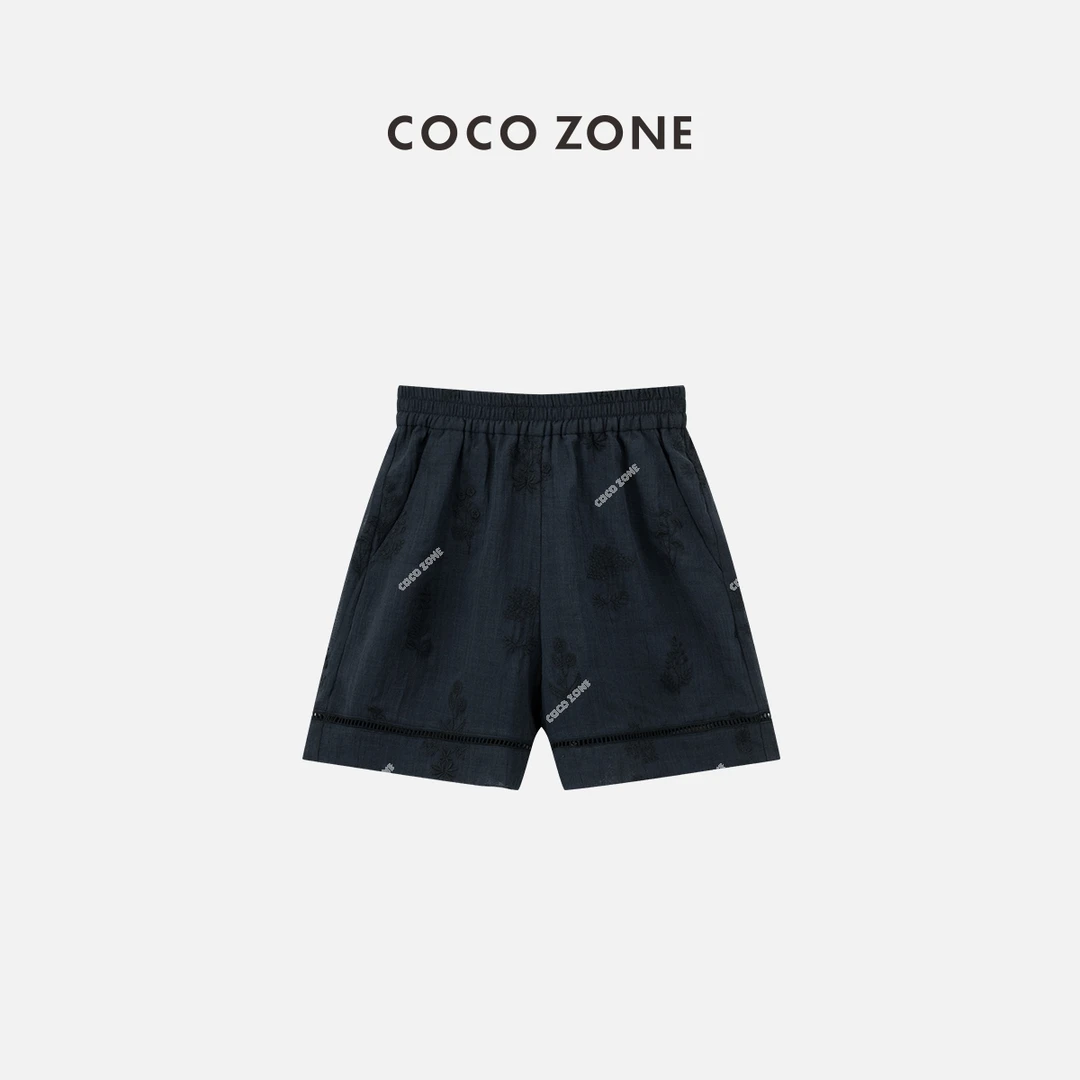 COCO ZONE 刘一一 夏季休闲百搭透气松紧腰直筒短裤CC1B1249