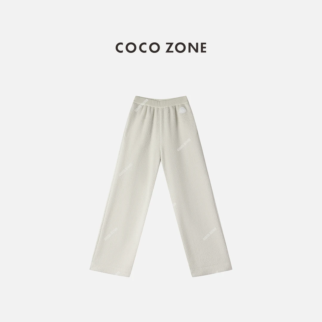 COCO ZONE 刘一一简约松紧腰前幅图案摇粒绒加厚休闲裤CC2D2766