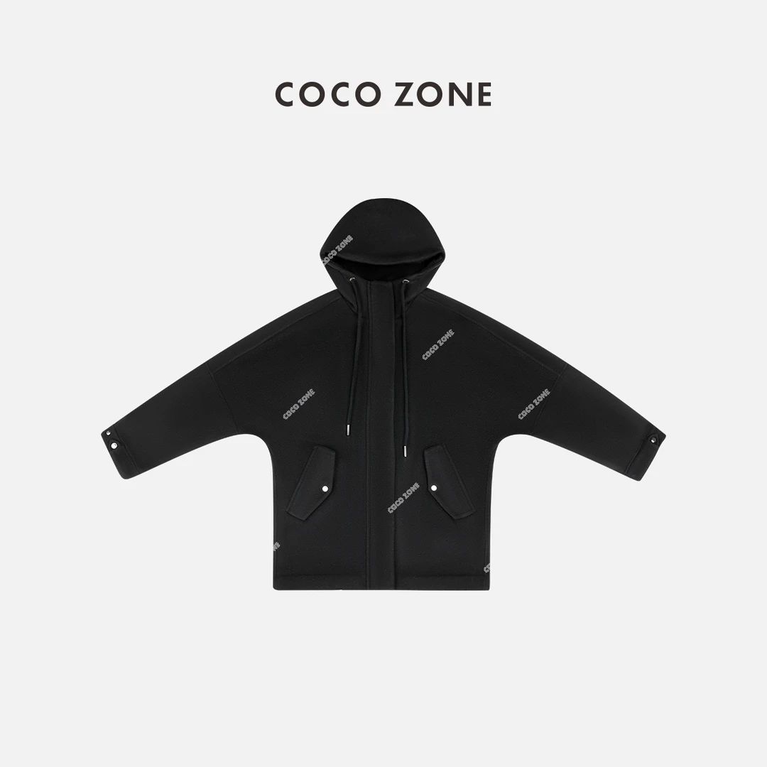 COCO ZONE 刘一一 "慵懒大衣"秋冬绵羊毛连帽毛呢外套23C30538
