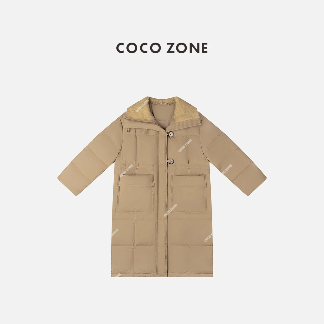 COCO ZONE 刘一一 鹅绒秋冬翻领拉链保暖长款羽绒服CC2D2819