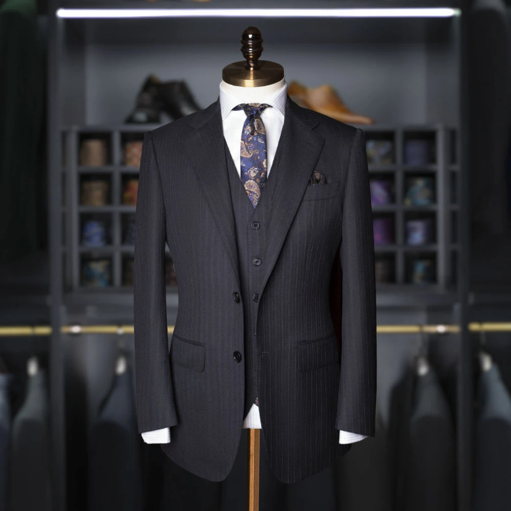 【SCABAL世家宝萨维尔街系列】50周年纪念全羊毛大牌灰条纹西装套装