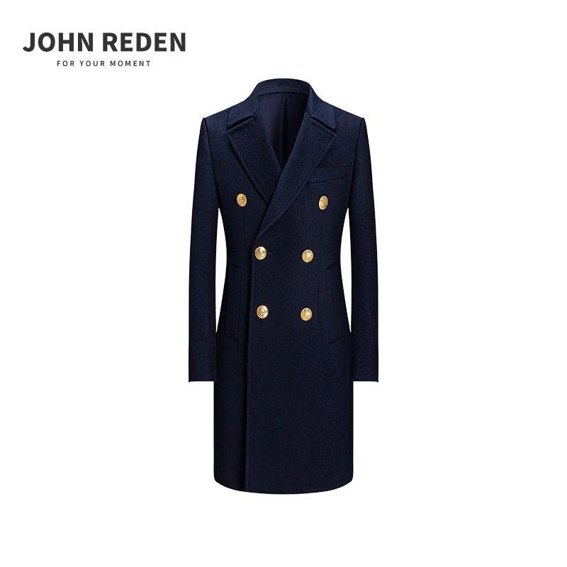 【澳洲加厚羊毛大衣】秋冬新款男士藏蓝金属扣双排扣呢子中长款大衣