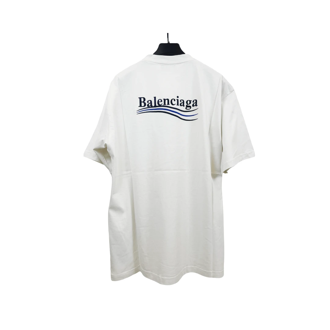 未使用 Balenciaga/巴黎世家 白色经典可乐海浪刺绣宽松春夏t