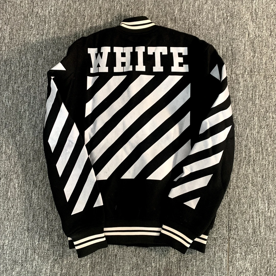全新未使用 OFF-WHITE 黑色后背圆领印花针织条纹签字款棒球服S码