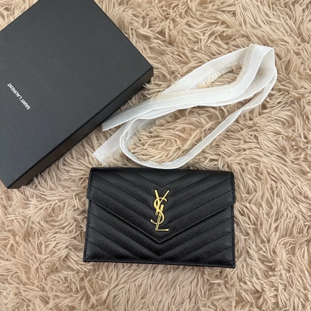 全新未使用 Saint Laurent Paris 圣罗兰slp 经典黑色链条信封包
