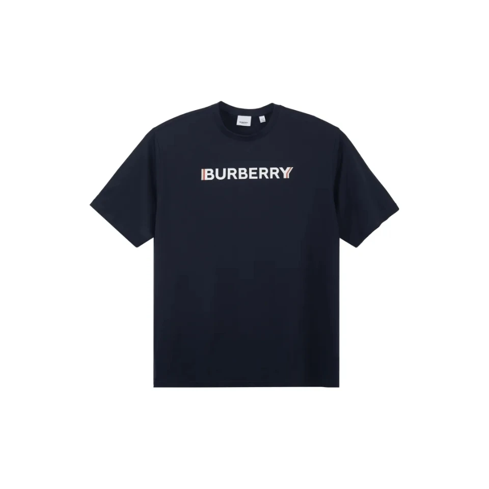 全新未使用 BURBERRY/博柏利 春夏 字母印花发泡 男士 深蓝色短袖