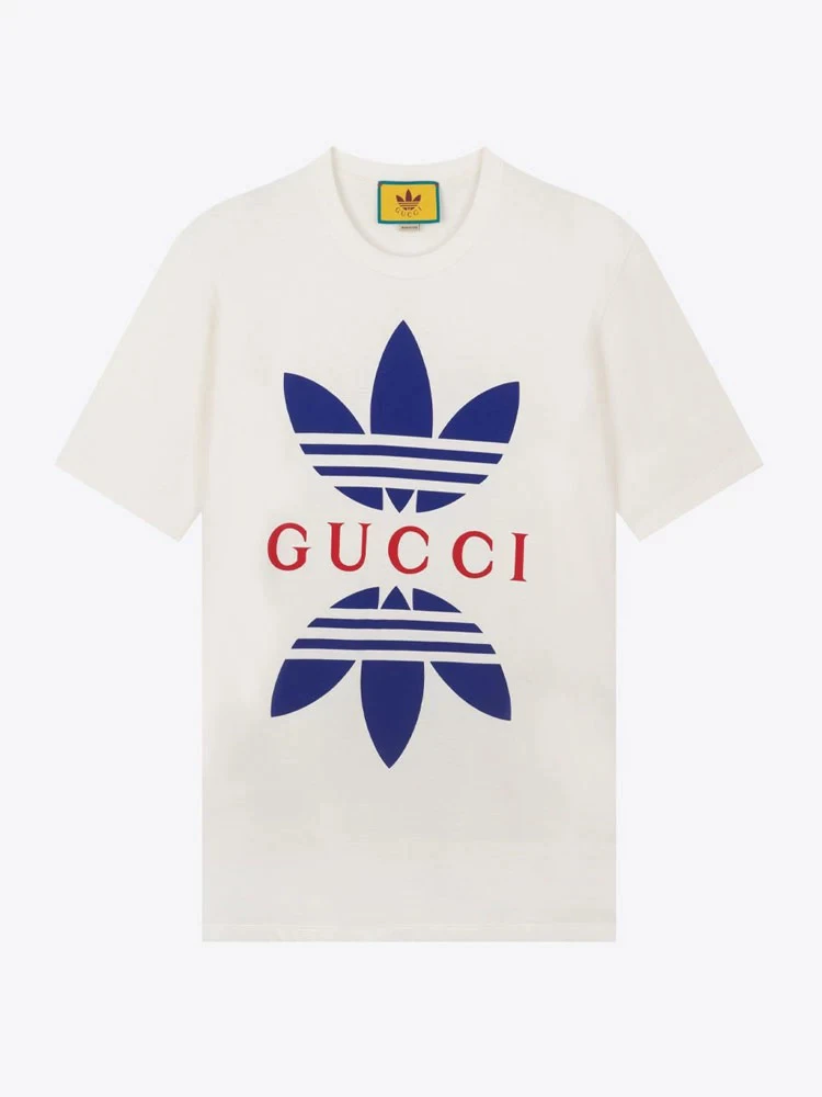全新未使用 GUCCI/古驰 联名白色三叶草字母logo字母宽松 短袖tee