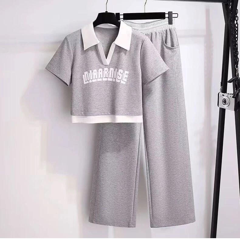 1246休闲运动短款上衣长裤时尚套装2025春装减龄短袖两件套