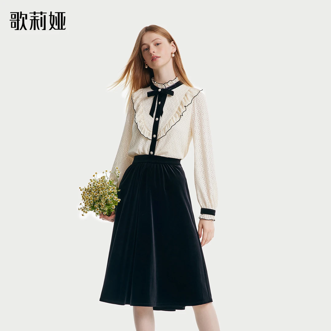歌莉娅新品套装（蕾丝衬衫+丝绒半裙）学院风美拉德