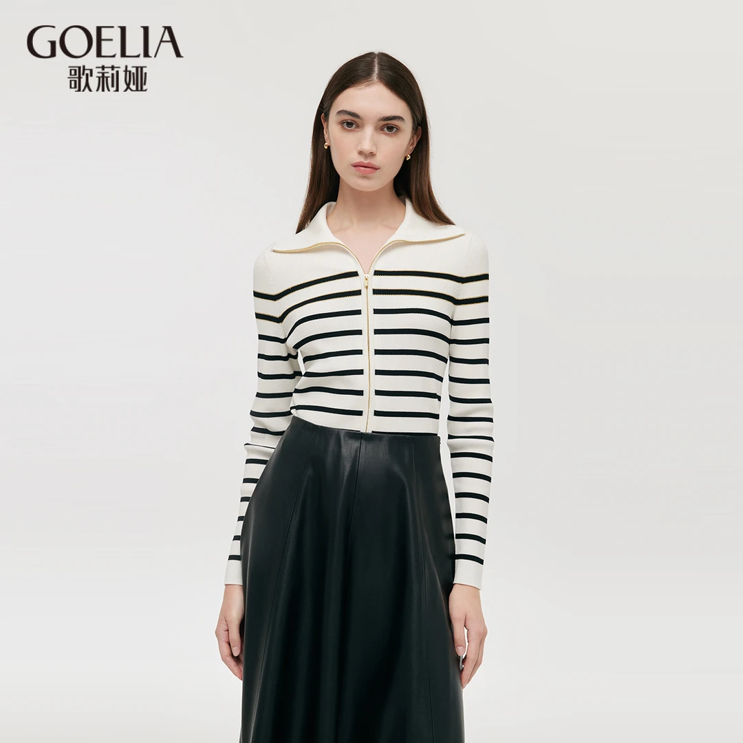 歌莉娅新品合体条纹开衫优雅百搭1C9C6J0E0