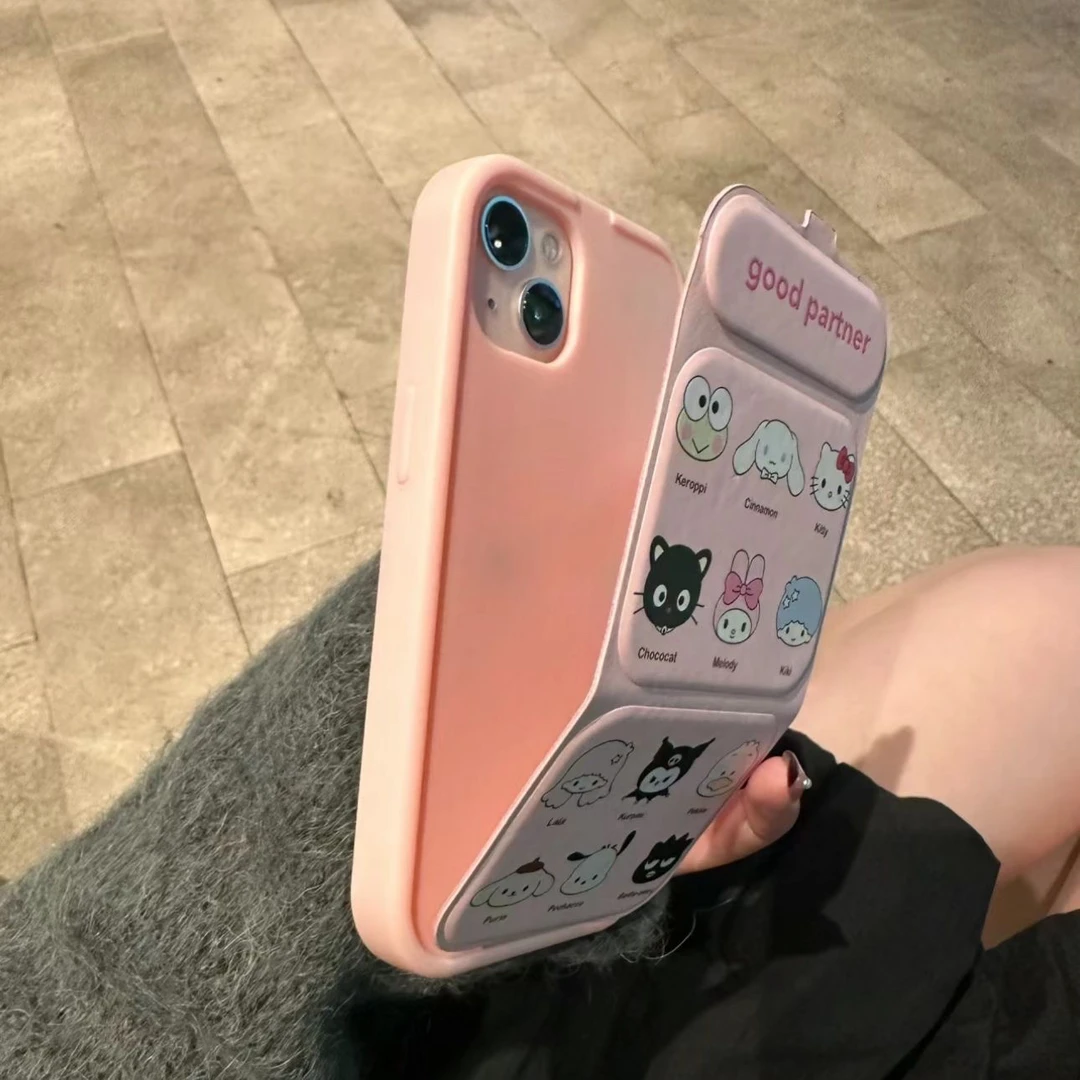 日韩翻盖折叠磁吸支架三丽鸥iPhone15苹果14pro新款手机壳13皮质