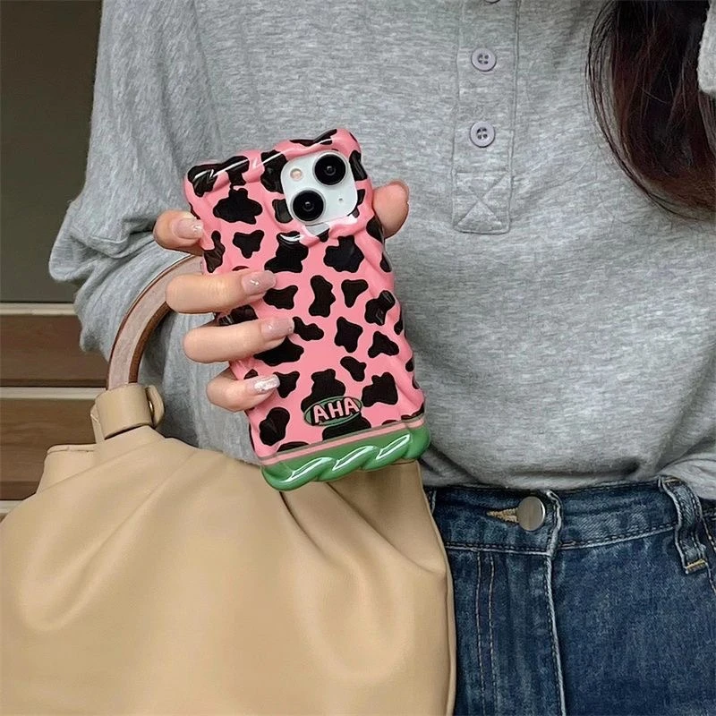 日韩风小众辣妹粉豹纹苹果14promax手机壳iPhone13硅胶11波浪12女
